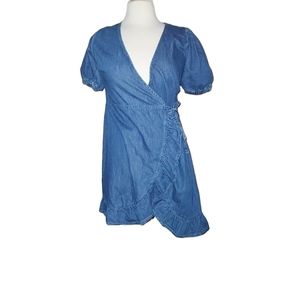 Primark  Denim Dress 6 Jean Med Blue Denim Knee Length Ruffle Hem.